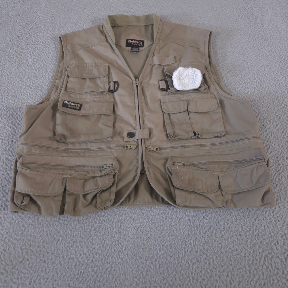 Guide Series Vest Men L Tan Multi-Pocket Utility Fishing Fly Patch Cargo Outdoor